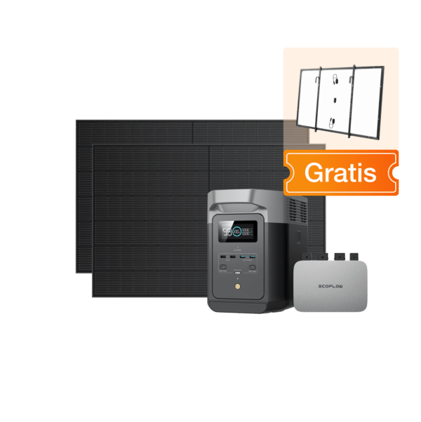 EcoFlow PowerStream Balkonkraftwerk mit 1 kWh Speicher 800W - DELTA 2 | Bundles: 800W + 2x 400W Starres Solarpanel + DELTA 2 (mit Batteriekabel) | Zubehör: Ohne | Mehrwertsteuer: 0 % MwSt. (Nur Deutschland)